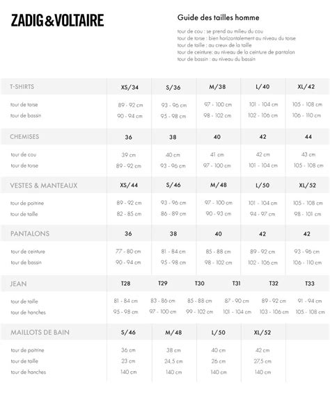 zadig and voltaire size chart